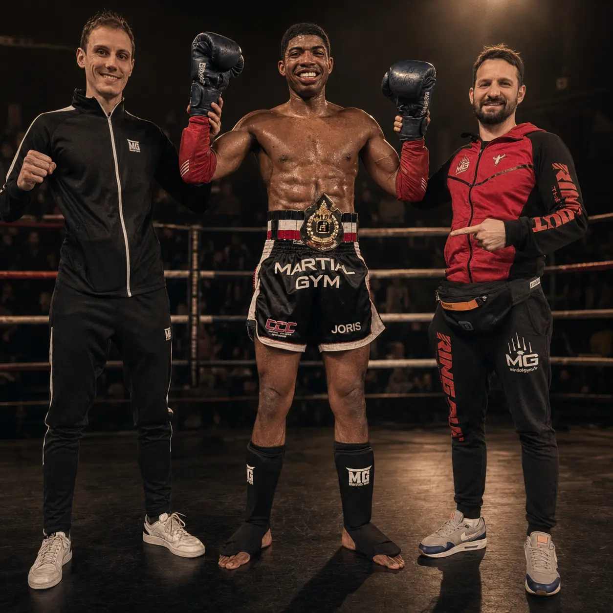 Antonin Marconi, Joris et Cédric Combes après une victoire au championnat de France professionnel